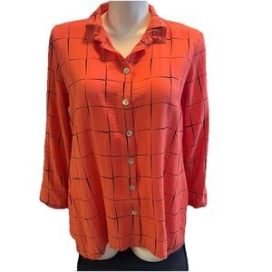 John Mark Long Sleeve Tunic Roll Tab L Coral Pink Wire Collar Button Up Artsy
